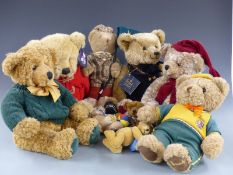 Nine various Harrods and Merrythought Teddy bears, some with certificates of authenticity, largest
