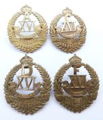 Four New Zealand Army WWI 16th Reinforcements A, C, D and F Company metal hat badges