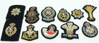 Eleven British Army Royal Sussex Regiment, Queen's, Royal Anglian Regiment etc bullion badges