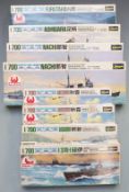 Eight Hasegawa 1:700 plastic model kits including Nachi, Furutaka and Asashio, all in original