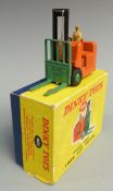 Dinky Toys diecast model Coventry Climax Fork Lift Truck with orange body, black boom, green forks