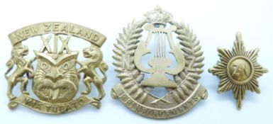 Three New Zealand Army WWI 19th Reinforcements badges together with a bandsman's example plus one