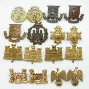 Sixteen British Army Sussex, Middlesex and Suffolk Regiments metal collar badges in five pairs