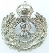 British Army Royal Engineers Volunteers officer's white metal cap badge