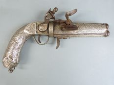 Middle Eastern flintlock hammer action double barrelled over and under pistol with all over