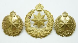 Three New Zealand Army WWI Reinforcements metal hat and collar badges