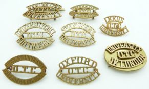 Eight university Manchester, Lees, London, St Andrews etc metal shoulder titles