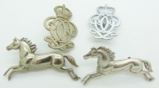 Four British Army Cavalry/Yeomanry metal arm badges