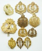 Eleven Australian Army Royal Infantry Corps and Royal Regiment metal hat and collar badges