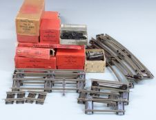 A collection of Hornby 0 gauge accessories and track including No.1 Level Crossing, No.2 Signal