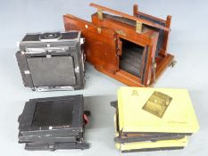 MPP 5x4 micro technical camera together with an early 20thC mahogany plate camera and a quantity