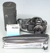 Nikon EM SLR camera with 50mm 1:1.8 lens and Victor 200mm 1:3.5 lens etc