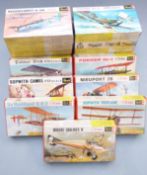 Seventeen Revell 1:72 scale plastic model kits including Fokker D VII, Sopwith Camel and Nieuport