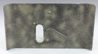 WWI sniper armour plate with stand to rear and hinged covered slot, width 61cm