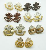 Fourteen British Army South Lancashire Regiment (The Prince of Wales Volunteers) metal collar badges