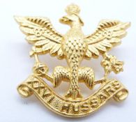 British Army 26th Hussars officer's gilt cap badge
