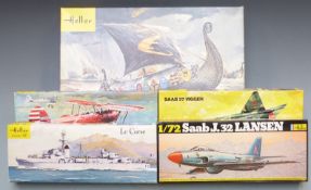Five Heller plastic model kits comprising Drakkar 'Oseberg', 1:400 scale Le Corse ship, 1:50 scale