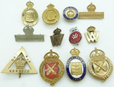 Twelve On War Service/Volunteer Service etc enamel and metal badges