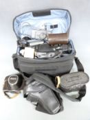 Sony Handycam video 8 CCD-F335E camera, Kowa SLR camera with further lenses, Praktica B100 SLR