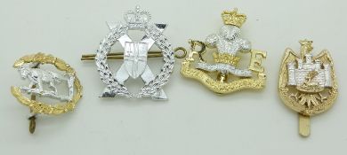 Four British Army Yeomanry anodised cap badges for the Royal Monmouthshire Royal Engineers, The