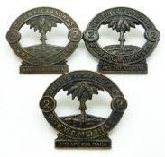 Three New Zealand Army 2nd Queen Alexandra's Mounted Rifles other ranks metal cap badges, one