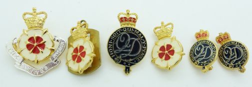 Six British Army King's Division and Queen's Division enamel band badges, three marked for Firmin