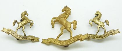 New Zealand Army 9th Wellington Mounted Rifles other ranks metal cap and collar badges, Gaunt makers
