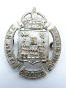 Dublin University Officer Training Corps white metal cap badge, Gaunt makers to reverse