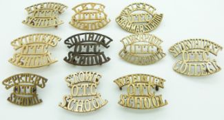 Ten schools/college Skinners, Walsall, Leys, Stowe, Liverpool etc metal shoulder titles