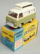 Corgi Toys diecast model Ford Thames Airborne Caravan with two-tone green and cream body and tan