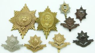 Nine British Army Worcestershire Regiment metal helmet plates