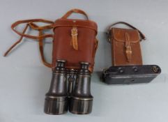 Negretti & Zambra set of double extending binoculars in leather case and a cased N & G Baby Sibyl