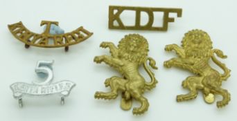 Five Kenya Regiment metal badges including an anodised example by Firmin & Co