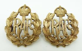 Royal Air Force pair of metal collar badges