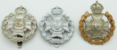 Three British Army Sherwood Rangers (Robin Hood's) metal cap badges including a bi-metal example