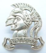British Army 28th County of London Battalion Artists Rifles officer's white metal cap badge
