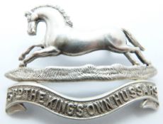 British Army 3rd King's Own Hussars officer's white metal cap badge