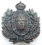 British Army 18th Hussars officer's bronze cap badge