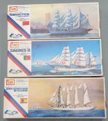 Three IMAI 1:350 plastic model kits comprising Tovaristsch, Juan Sebastian de Elcano and Sagres