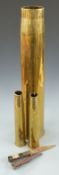 Large 3.7 inch brass shell, case dated 1938, pair of brass shell cases dated 1942 and a North