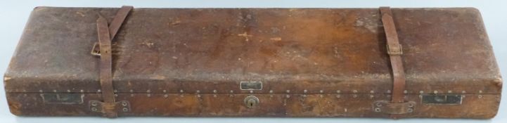 Westley Richards & Co leather bound shotgun case with original labels, 82x22x9cm.