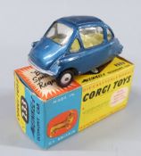 Corgi Toys diecast model Heinkel Economy Car with blue body and lemon interior, 233, in original