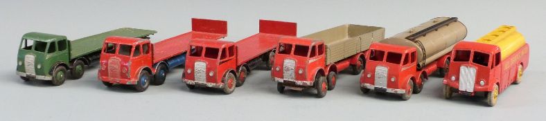 Six Dinky Toys diecast model commercial vehicles comprising four Foden lorries, a Foden Tanker and a