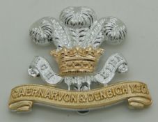 British Army Caernarvon and Denbighshire Yeomanry anodised cap badge