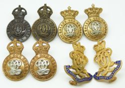 Eight British Army Queen's Own Hussars metal collar badges in three pairs plus two including King'