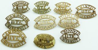 Ten university Sheffield, Bristol, Dublin, Glasgow, Durham etc metal shoulder titles