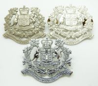 Three Australian Army Victorian Mounted Rifles metal hat badges