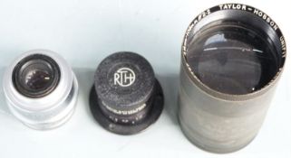 Three Taylor Hobson lenses comprising 4¼ inch 108mm f2.2 unfit projection, 50mm f3.5 enlarging
