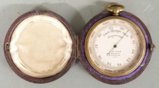 A.J. Hicks pocket barometer, in leather case