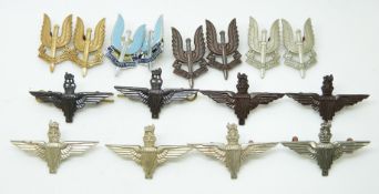 Sixteen British Army Parachute Regiment and Special Air Service Regiment metal collar badges in